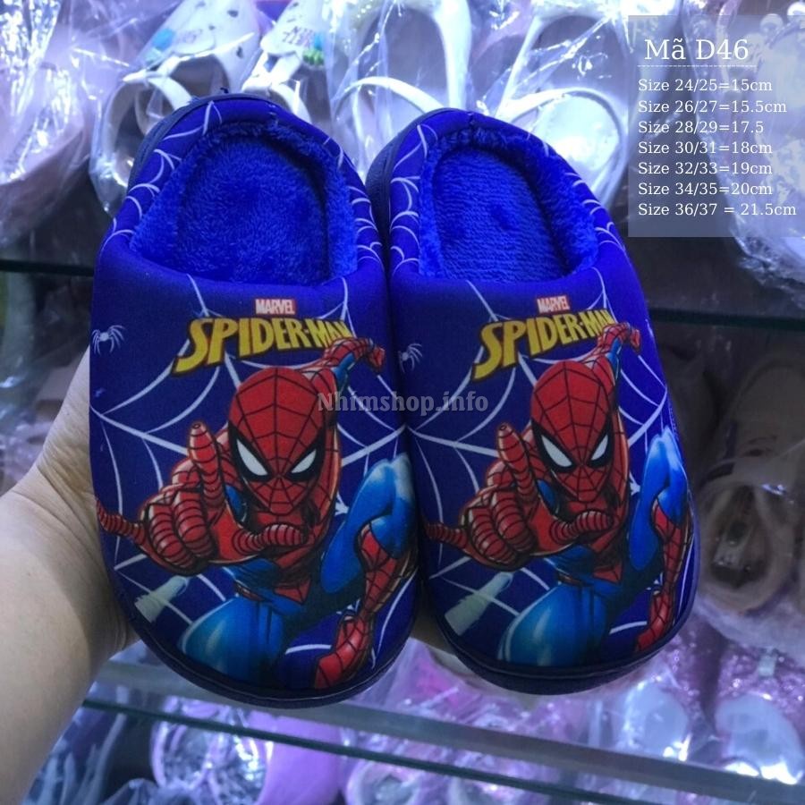 Dép bông cho bé trai 2 - 10 tuổi đi trong nhà hình siêu nhân spiderman lót lông ấm áp và cá tính D46