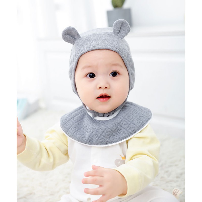 Mũ trùm đầu màu trơn thiết kế tai thỏ cho bé