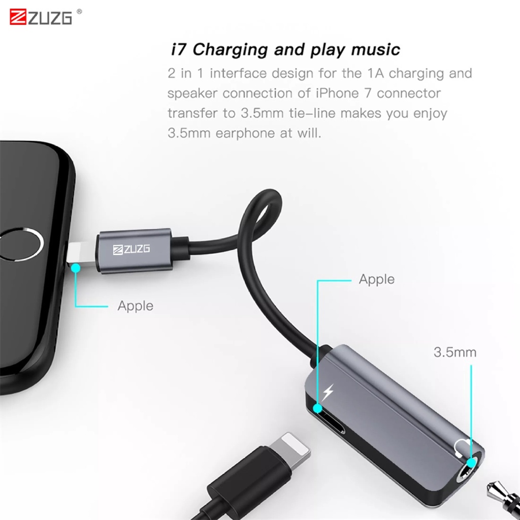 Jack chuyển đổi 2 cổng vừa sạc vừa cắm tai nghe cho ip YL6i ZUZG