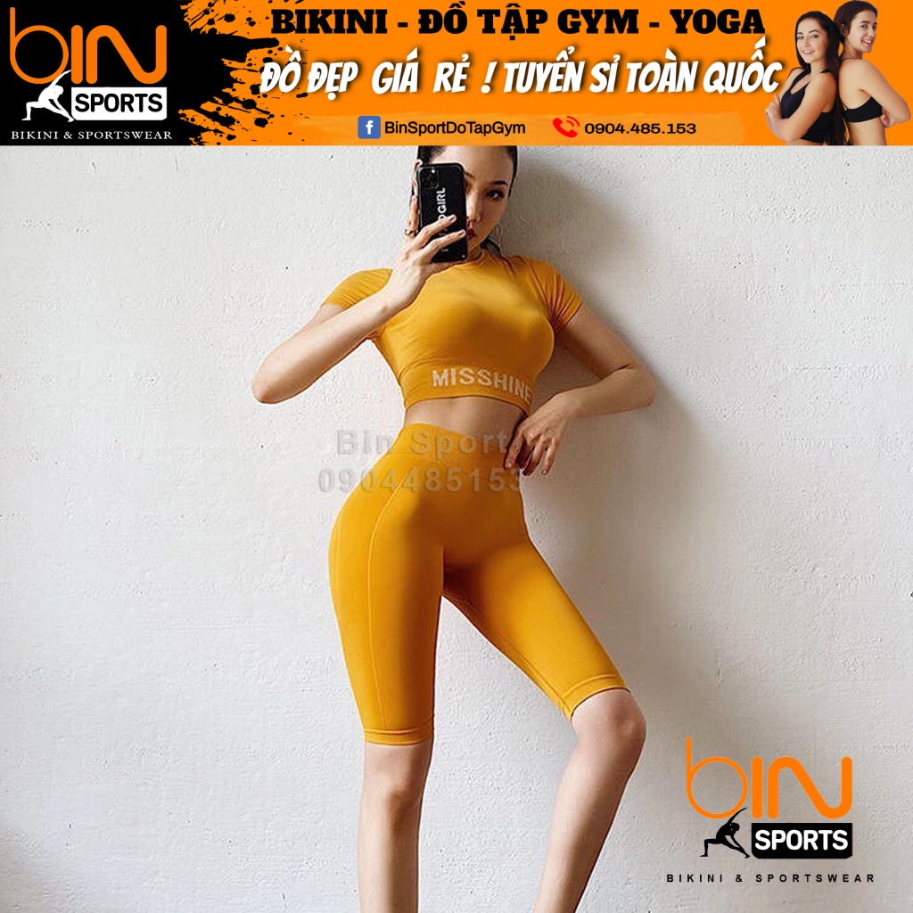 Quần đùi ngố cạp cao misshine dệt kim tập thể thao gym yoga Bin Sport Q036