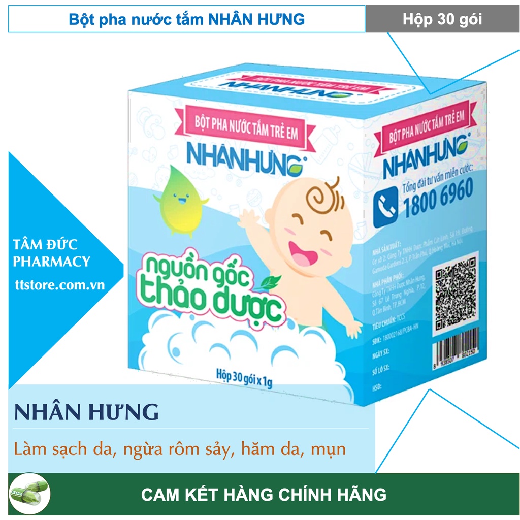 Bột pha nước tắm trẻ em Nhân Hưng - Giảm ngứa, rôm sẩy từ thảo dược