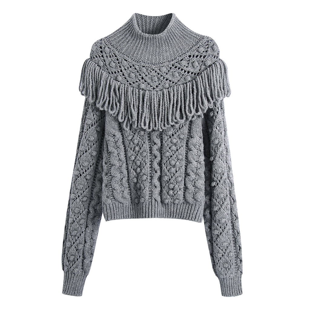 Zara Morocco full tag - Áo len Zara ghi rua rua AT01LRG70N9 New