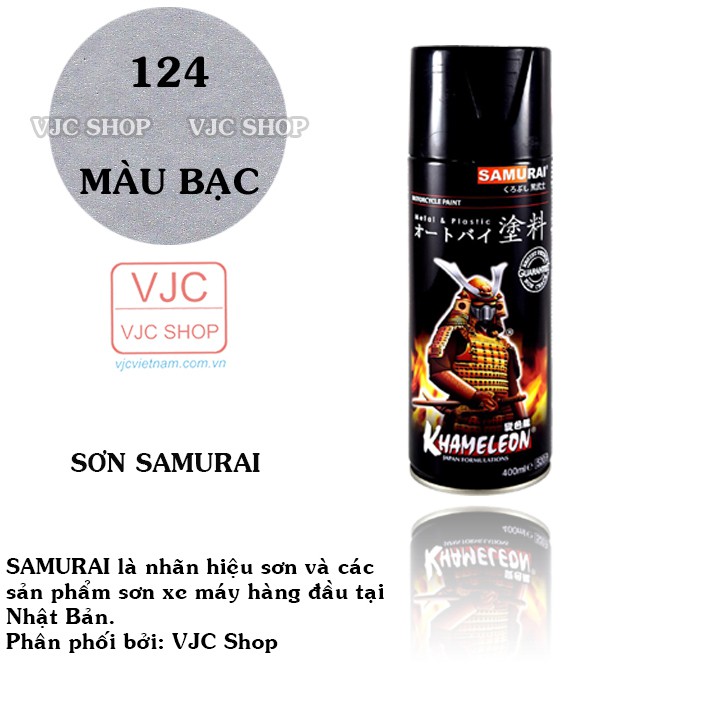 Chai sơn xịt sơn xe máy cao cấp SAMURAI màu bạc 124 dung tích 400 ml