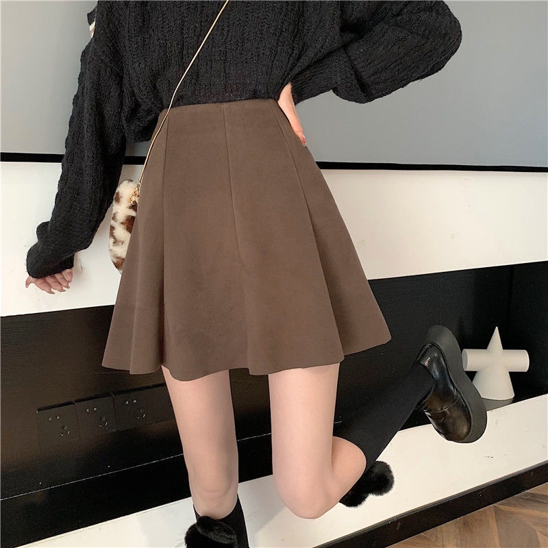 Váy ngắn kiểu chữ A phong cách Hàn Quốc cạp cao cho nữ thời trang