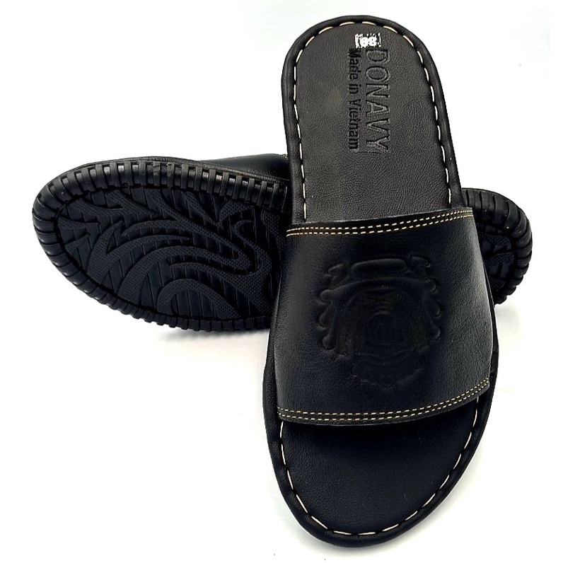 Dép quai ngang da bò Logo Vương Miện-Kinson Shop