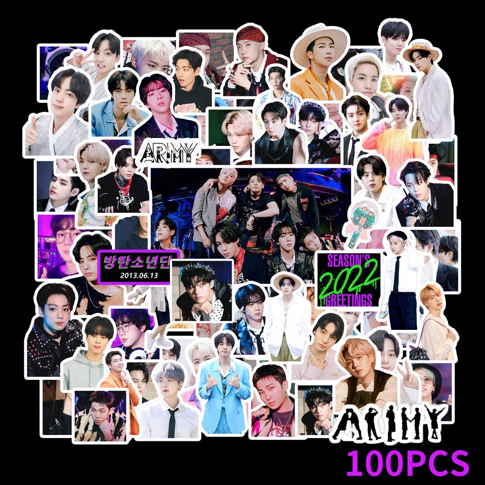 Set 100 Sticker hình BTS 2022 SEASON'S GREETINGS dán trang trí vali điện thoại