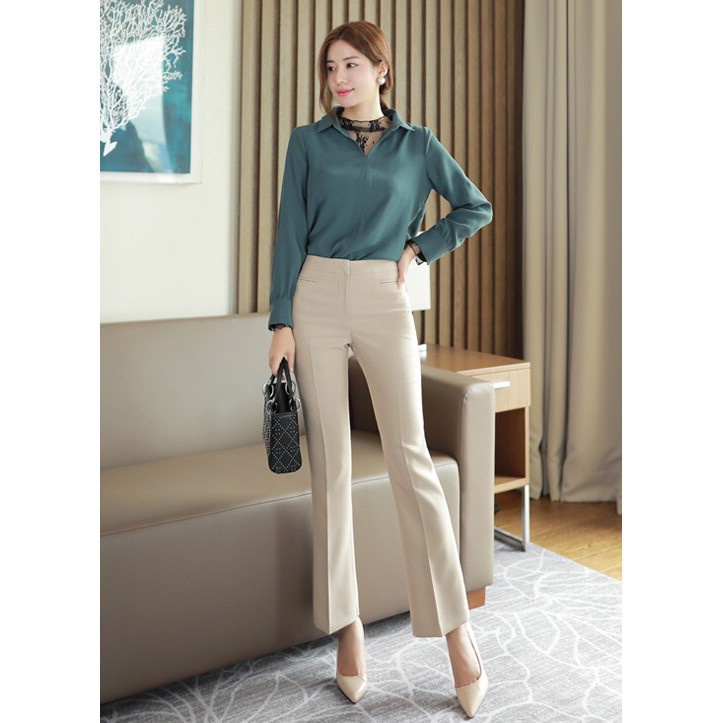 Quần tây nữ lưng cao ống loe ZENA 2 cúc vải tuyết mưa cao cấp Q065