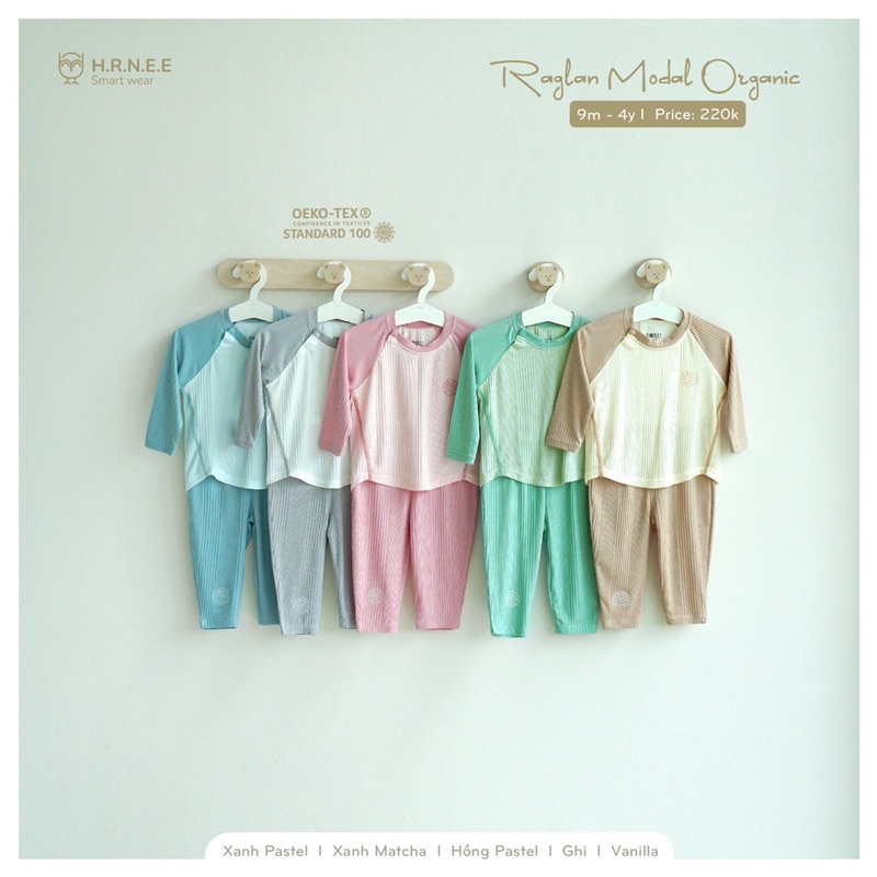 Bộ dài tay raglan modal organic Hrnee