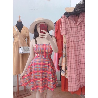 Đầm xoè 2 dây moschi.no sọc