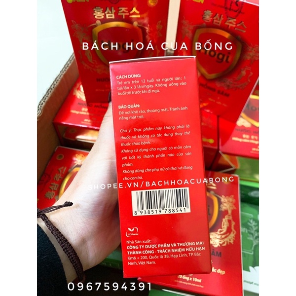 Nước Hồng Sâm Hogi (Hộp 20 ống x 10ml) - Chống lão hóa, bồi bổ sức khỏe, tăng cường sinh lực