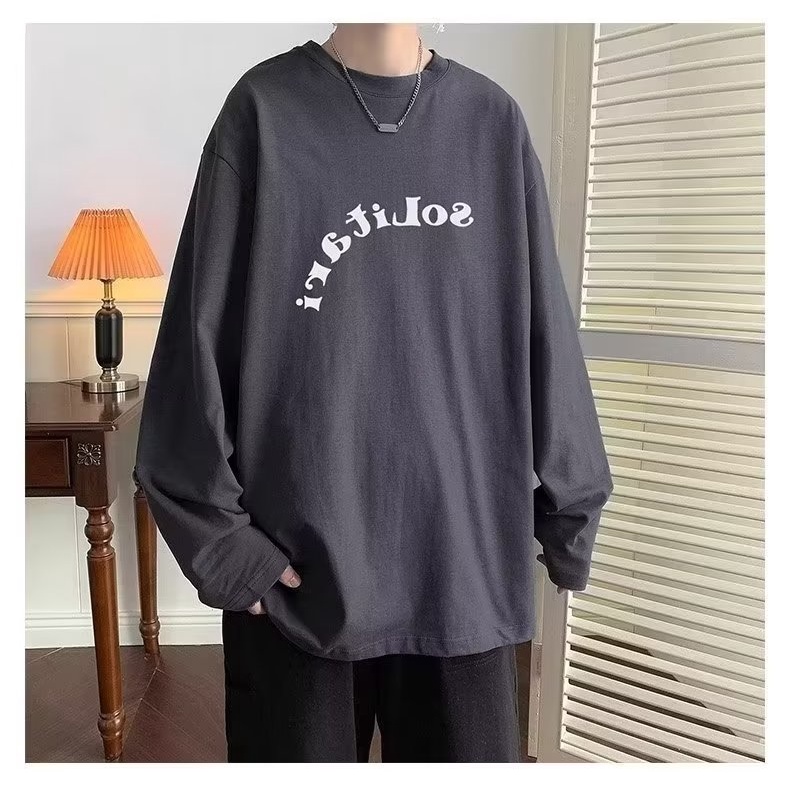 Áo Thun Tay Dài Cổ Tròn Dáng Rộng In Chữ Phong Cách Hàn Quốc Thời Trang Cho Nam size M-5XL