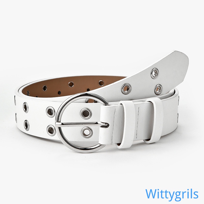 Thắt lưng nữ bằng da PU thiết kế lỗ đinh tán 2 hàng phong cách punk cá tính