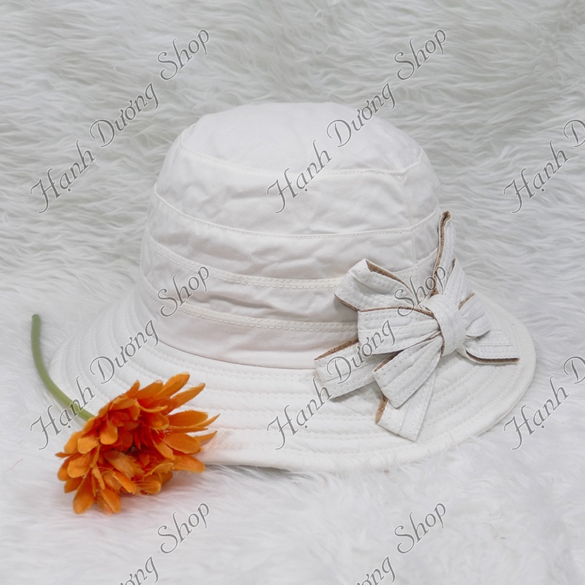 Mũ đẹp nón bo nữ vành rộng 7cm gắn nơ vải cotton oát cao cấp phù hợp cho nữ