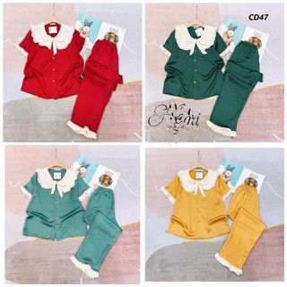 Pijama lụa tay bèo tiểu thư mặc nhà