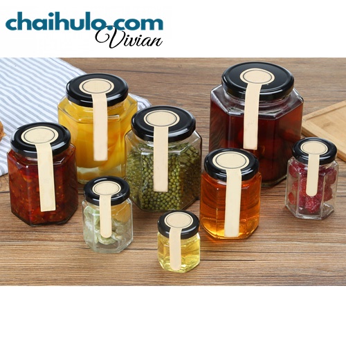 Hũ Thủy Tinh Lục Giác Nhiều Dung Tích, Nắp Thiếc Đen Đựng Đồ Thực Phẩm Dày Dặn Tiết Kiệm Không Gian Nhà Bếp