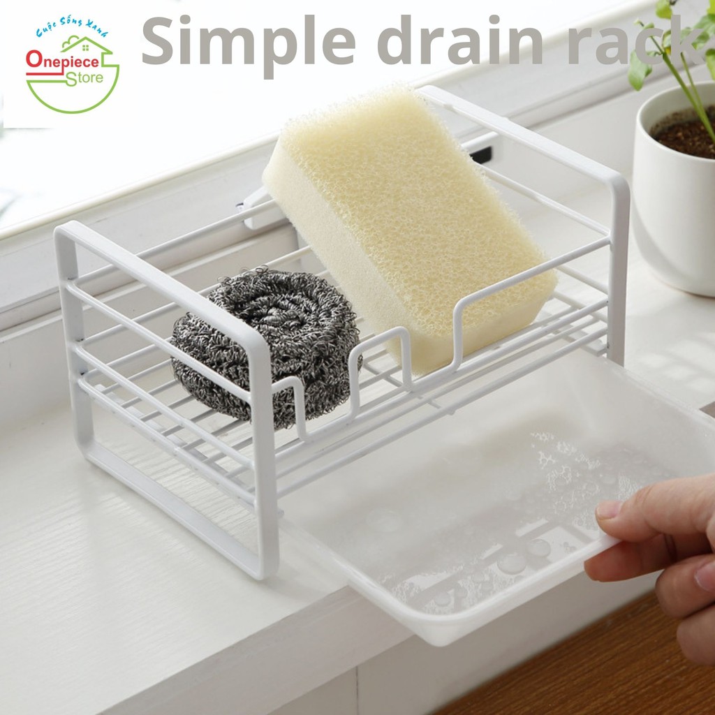 Kệ đựng giẻ rửa chén xà bông rửa tay sơn tĩnh điện màu trắng kèm khay hứng nước cao cấp