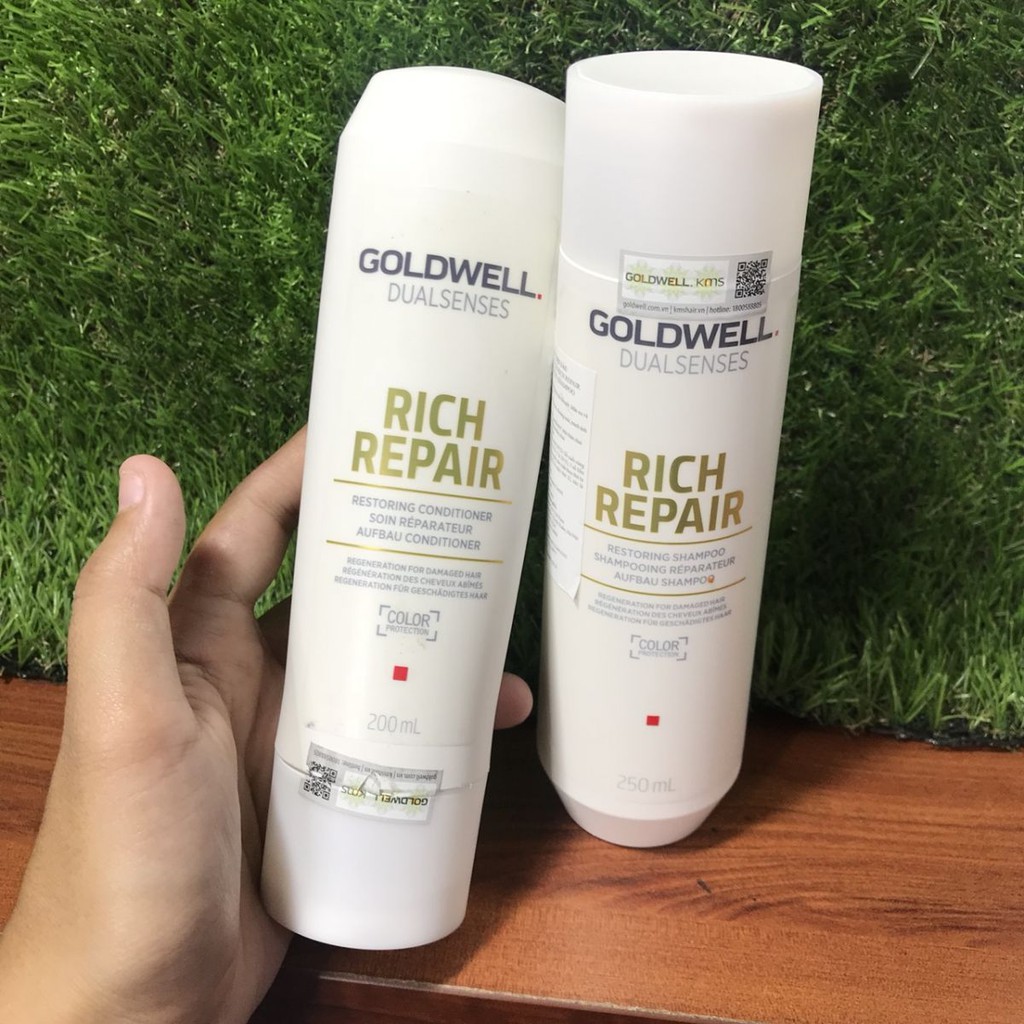 [Goldwell - Đức] Dầu gội xả Goldwell Rich Repair chữa trị tóc hư tổn khô xơ 250ml/200ml