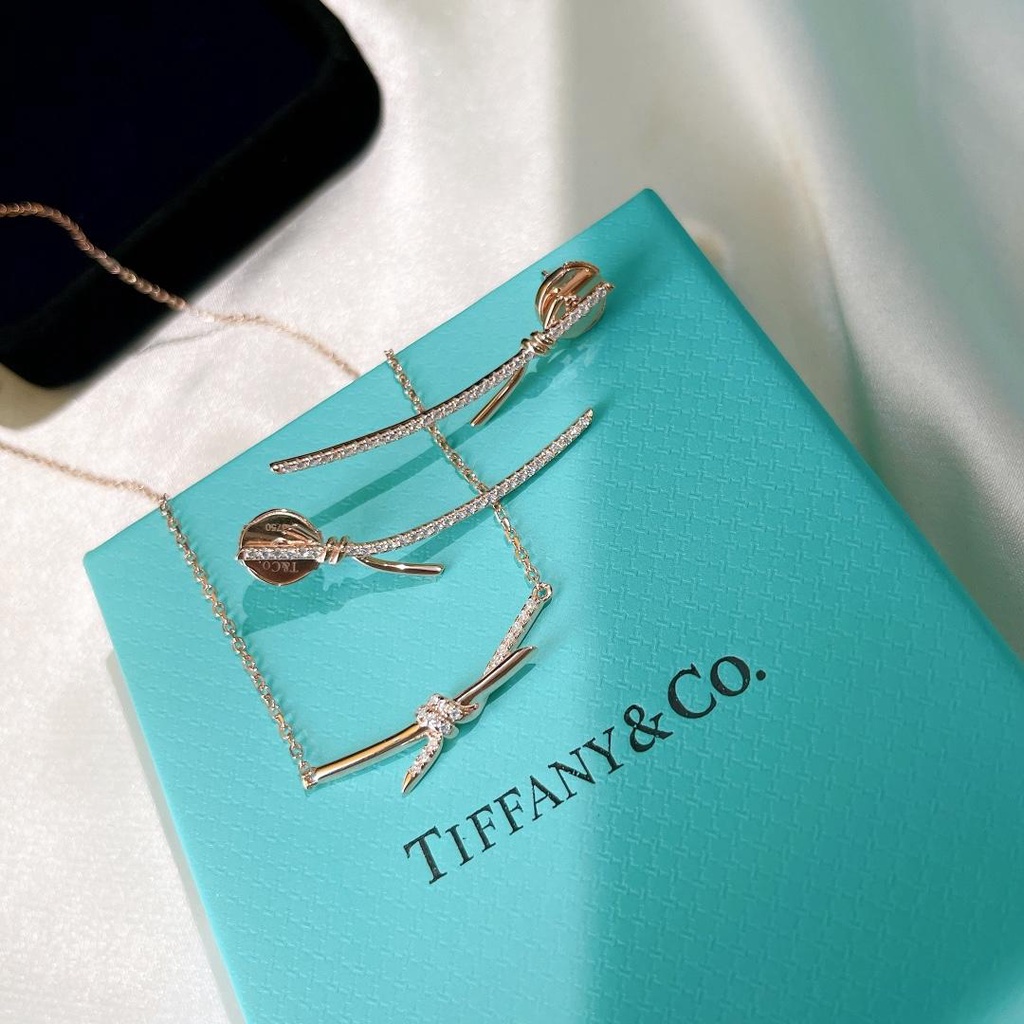 Bộ Vòng cổ Và Bông Tai Mạ Vàng Hồng 18K Đính Đá Kim Cương Nhân Tạo