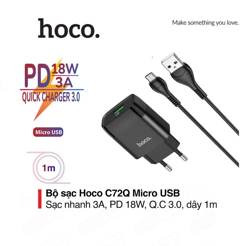 ✔Giá rẻ✔bộ sạc cốc cáp sạc nhanh HoCo C72Q-Micro Usb QC3.0/18W cho oppo,samsung,huawei,Xiaomi,Redmi-sạc Android-FREESHIP