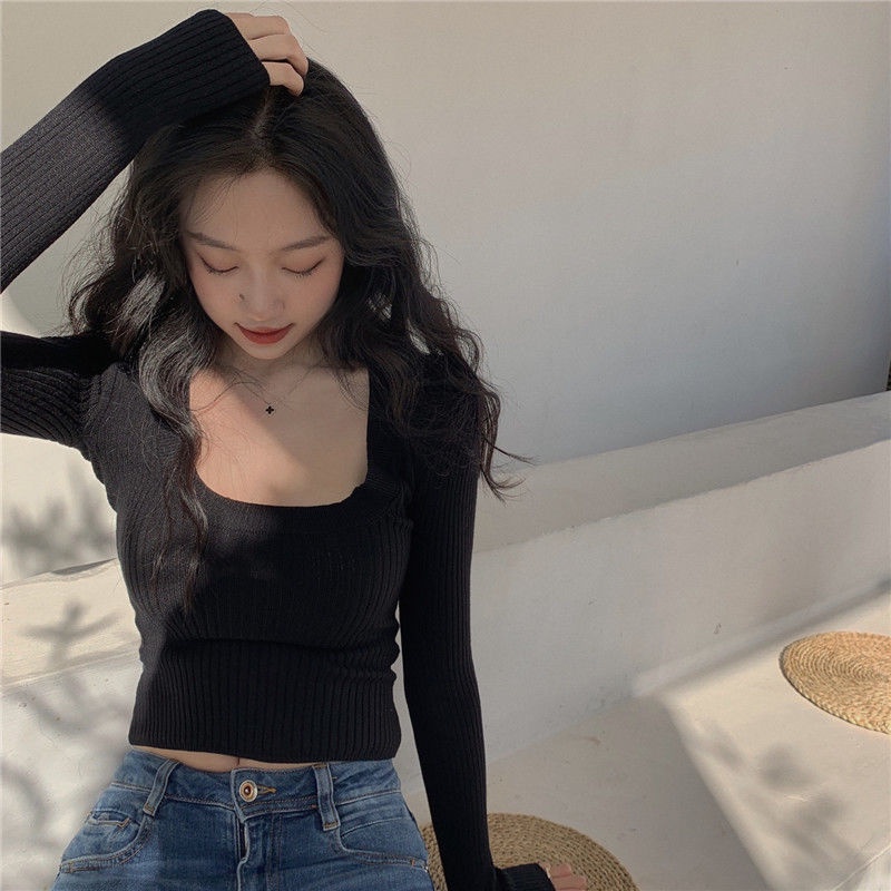 COZOK Áo Len Tay Dài Dáng Ôm Quyến Rũ Dễ Phối Đồ Cho Nữ