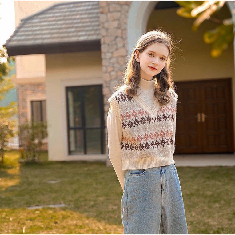 Áo Gile Len Nữ Kiểu Dáng Hàn Quốc, Áo Len Thời Trang FreeSize Họa Tiết Cá Tính Hàng Quảng Châu Cao Cấp | BigBuy360 - bigbuy360.vn