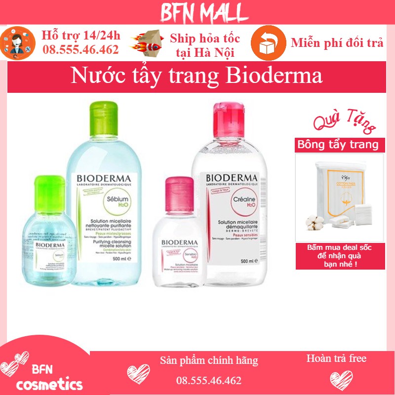 Nước tẩy trang Bioderma H20 dành cho da dầu Sebium, da nhạy cảm Sensibio 100ml , 500ml