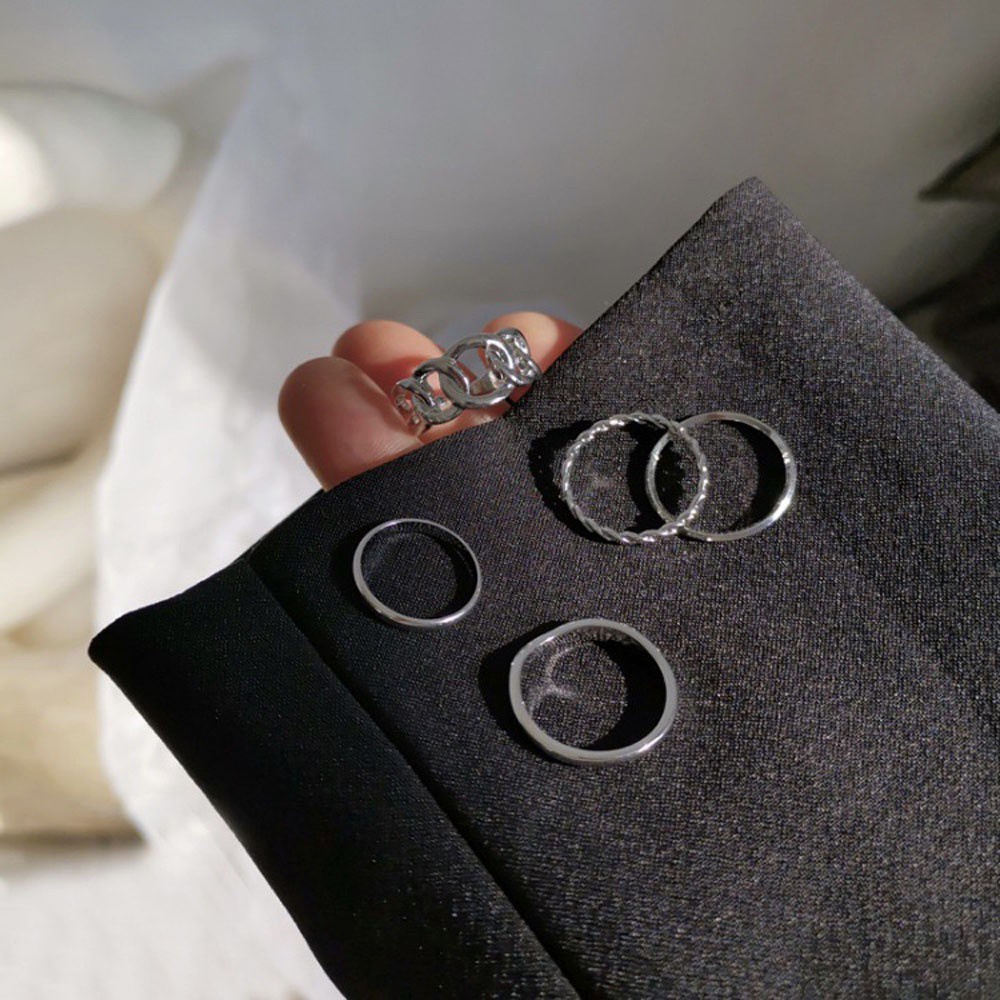 Bộ 5 Nhẫn Hợp Kim Nhiều Màu Sắc Thời Trang