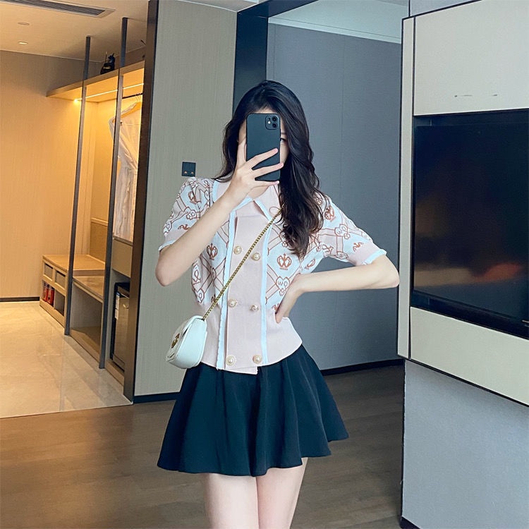 Áo Dệt Kim Tay Ngắn Cổ Búp Bê Ôm Dáng Thời Trang Mùa Hè Xinh Xắn Cho Nữ
