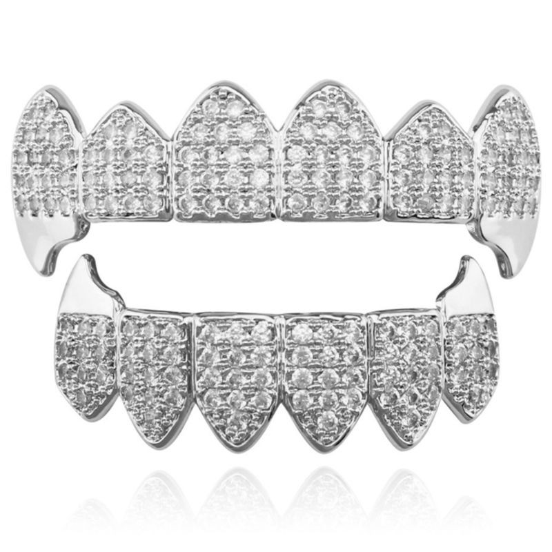 Top & Bottom Grillz Mouth Teeth Grills High Quality, Silver H8VN