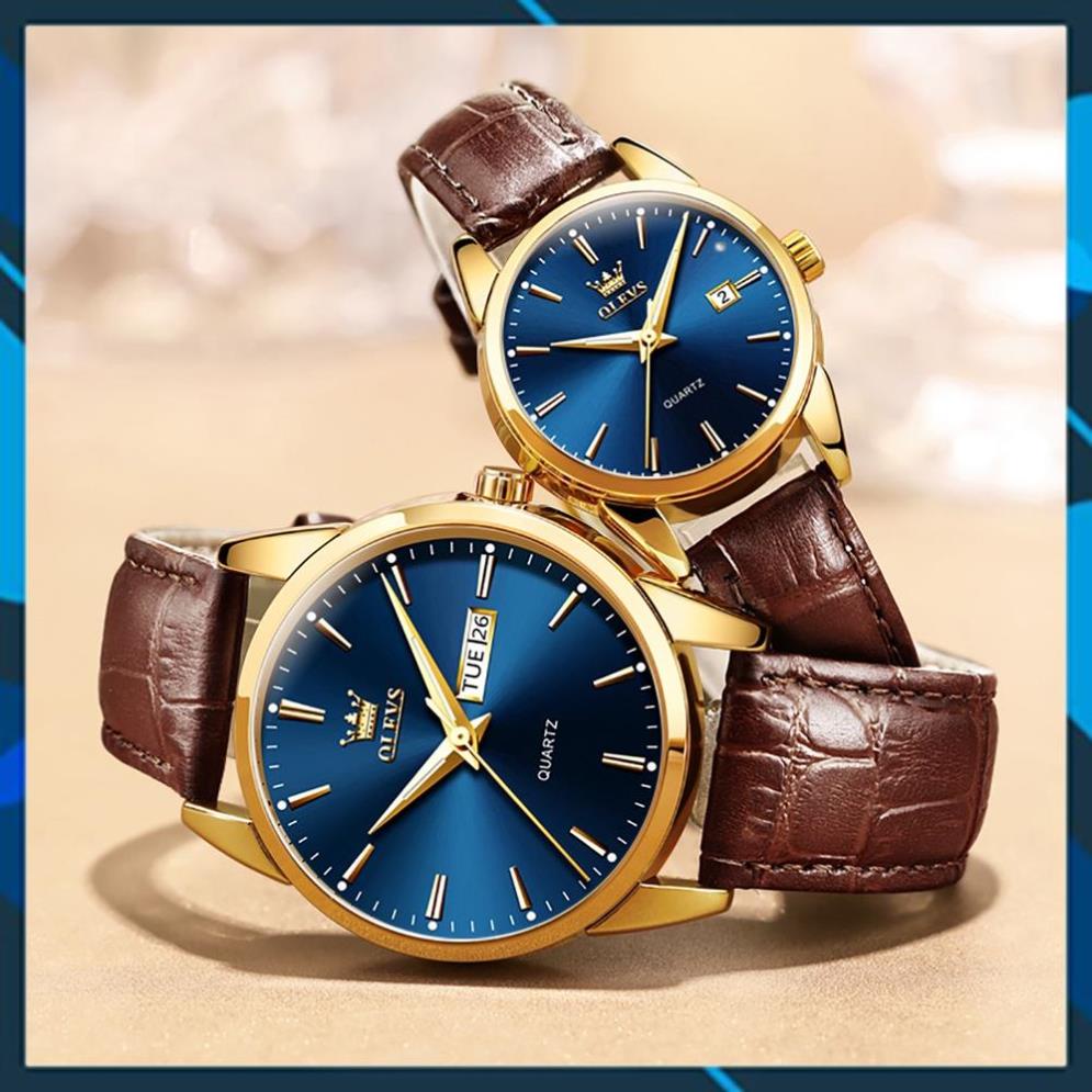 [HÀNG CHUẨN AUTH]Đồng hồ đôi Olevs Nhật Bản,chống thấm nước,dây da cao cấp,dạ quang, thạch anh,cơ cấu chỉ kim