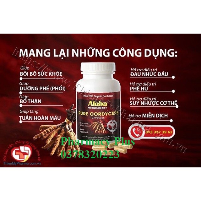 Đông trùng hạ thảo Pure Cordyceps Aloha (Hộp 90 viên)  Xuất Xứ USA