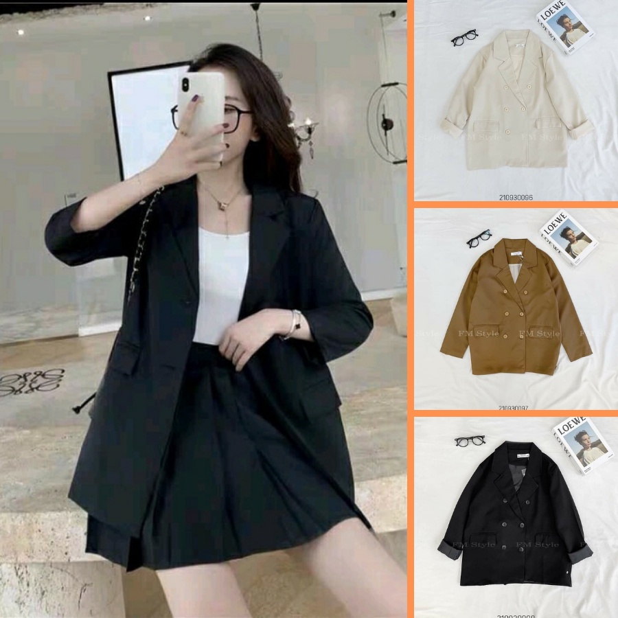 Áo khoác vest FM Style blazer công sở 2 túi 6 nút phong cách Hàn Quốc chất liệu cao cấp thời trang thanh lịch 210930098