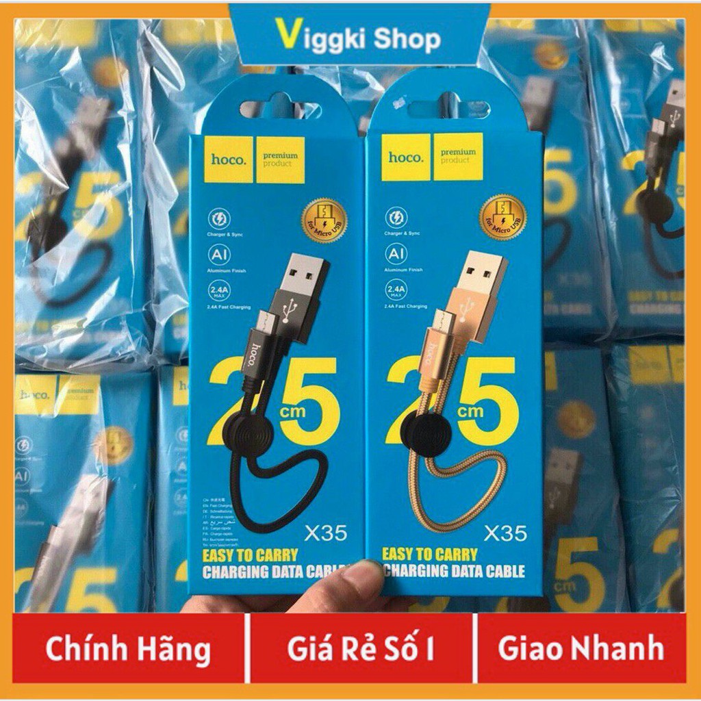 Cáp Sạc Ngắn Hoco X35 25cm Đầu Micro Cho Samsung Sạc Nhanh 2.4A Dây Bọc Dù Chính Hãng