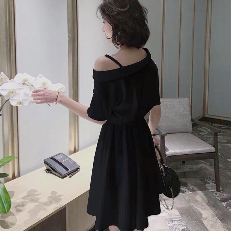 Đầm Nữ Sơ Mi Lệch Vai Chít Eo