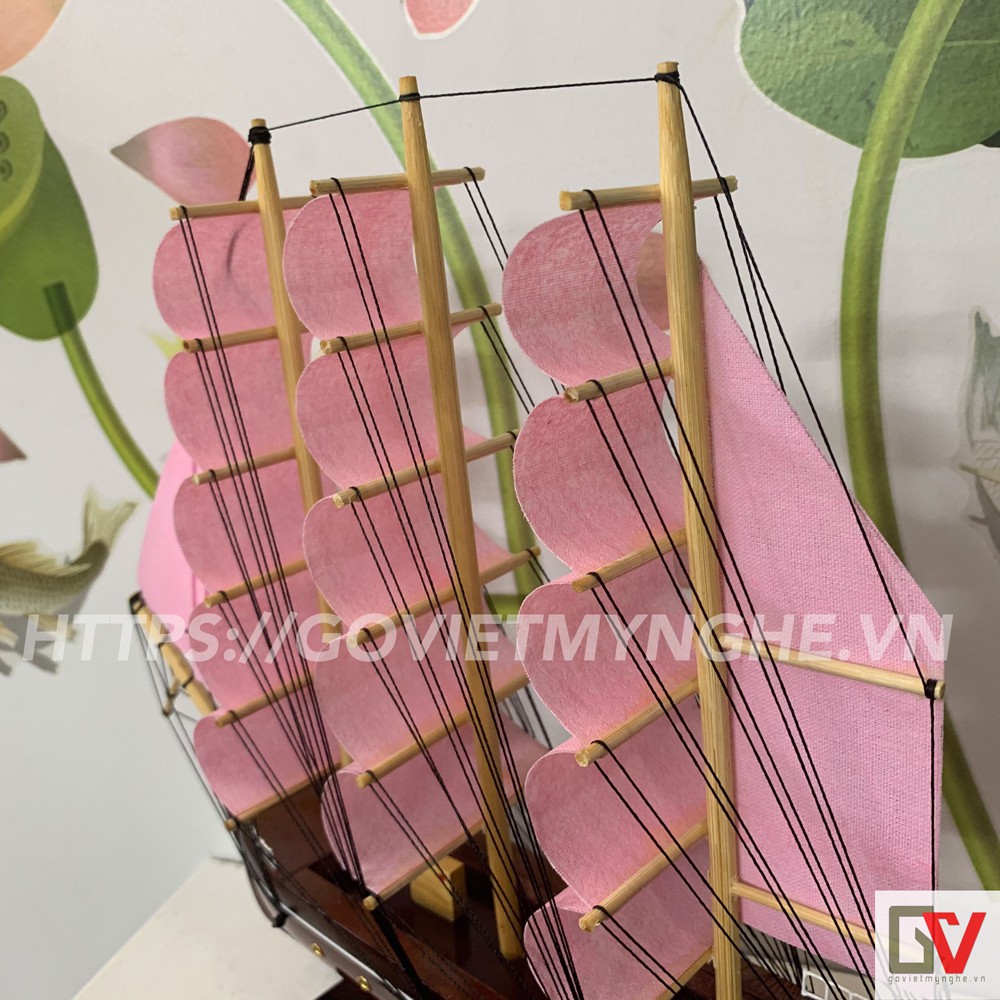 [Không lắp ráp] Mô hình thuyền gỗ chở hàng Le Belem - Dài 32cm - Buồm Hồng