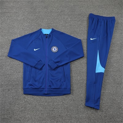 Set Đồ Thể Thao Gồm Áo Khoác Chelsea Tay Dài Và Quần Dài Có Khóa Kéo Bằng polyester Màu Xanh Dương Size S-2XL Thời Trang 2022-23 Cho Nam