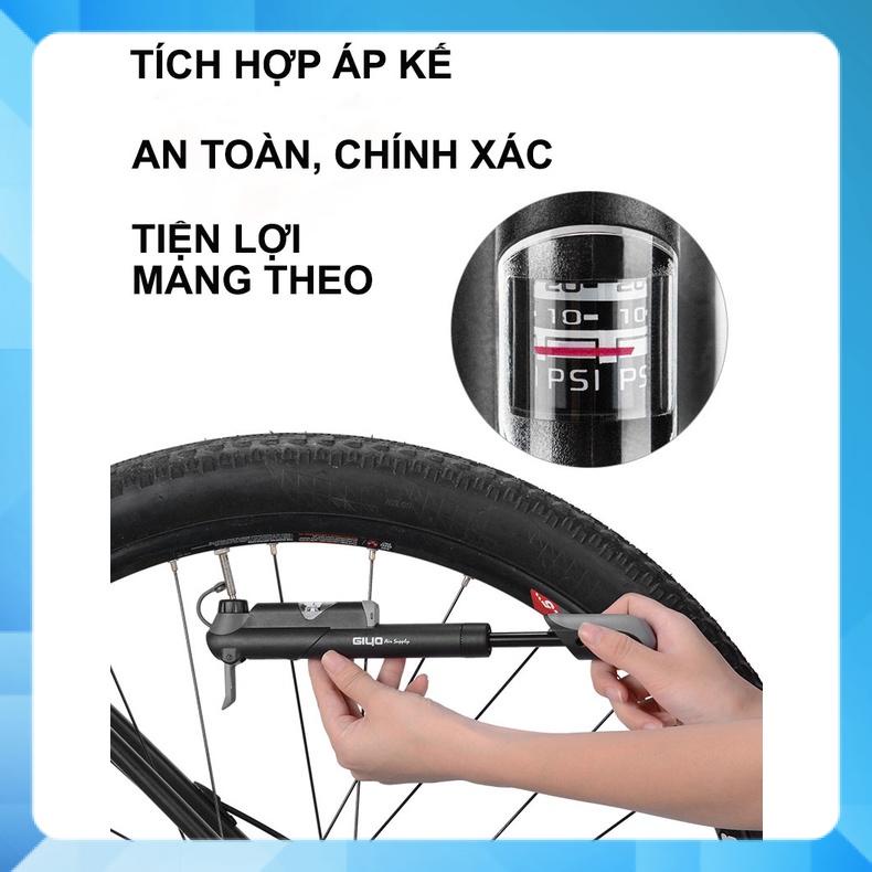 Bơm Xe Đạp Cầm Tay Kèm Đồng Hồ Áp Suất Lốp, Gắn Được Tân Xe, Bơm Xe Đạp Di Động Mini Tiện Lợi.