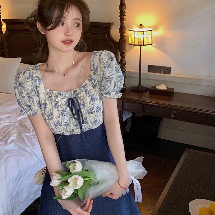 Đầm PERTY họa tiết hoa phối màu phong cách Hàn Quốc thời trang mùa hè mới xinh xắn cho nữ