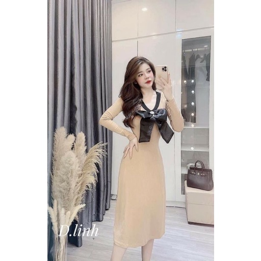 váy len dài tay phối nơ | BigBuy360 - bigbuy360.vn