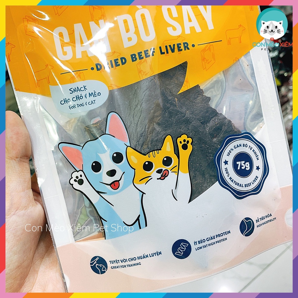 Gan bò sấy cho chó mèo Tell me 75g, thức ăn snack bánh thưởng cho thú cưng Con Mèo Xiêm