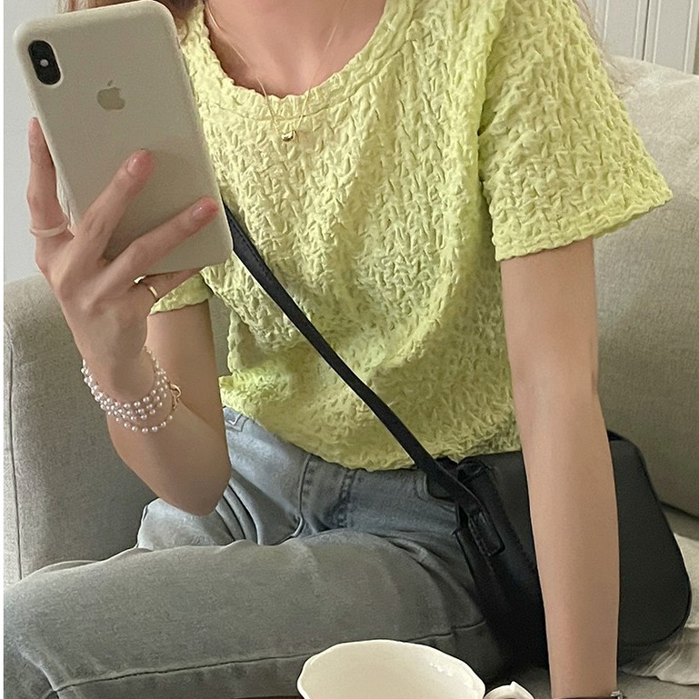 QADCOL Áo thun ngắn tay màu trơn thời trang Hàn Quốc cho nữ