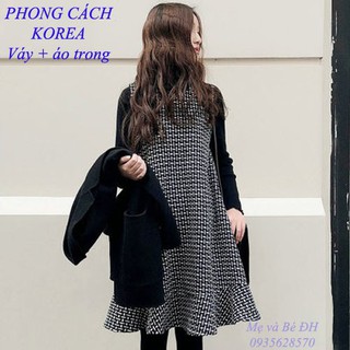 Đầm bầu thu đông kèm áo thun giữ nhiệt