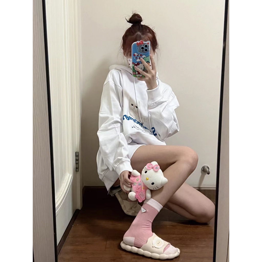 NRVP Áo hoodie tay dài oversize in họa tiết phong cách Hàn Quốc kiểu cho nữ