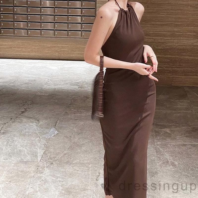 Đầm không tay hở lưng màu sắc thời trang mùa hè dành cho nữ