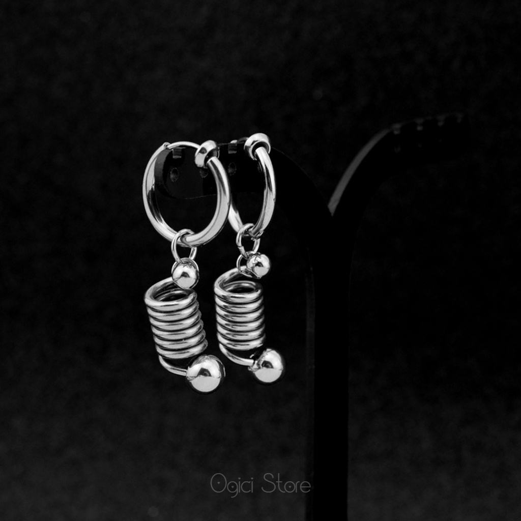 Bông tai, Khuyên tai nam nữ thép không gỉ dáng tròn thả thiết kế hình lò xo độc đáo, Cá tính, Unisex, 1 chiếc