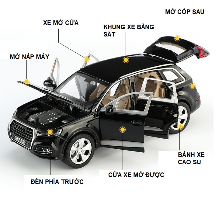 Mô hình xe ô tô audi Q7 XLG tỉ lệ 1:24 bằng sắt mở các cửa có đèn và âm thanh