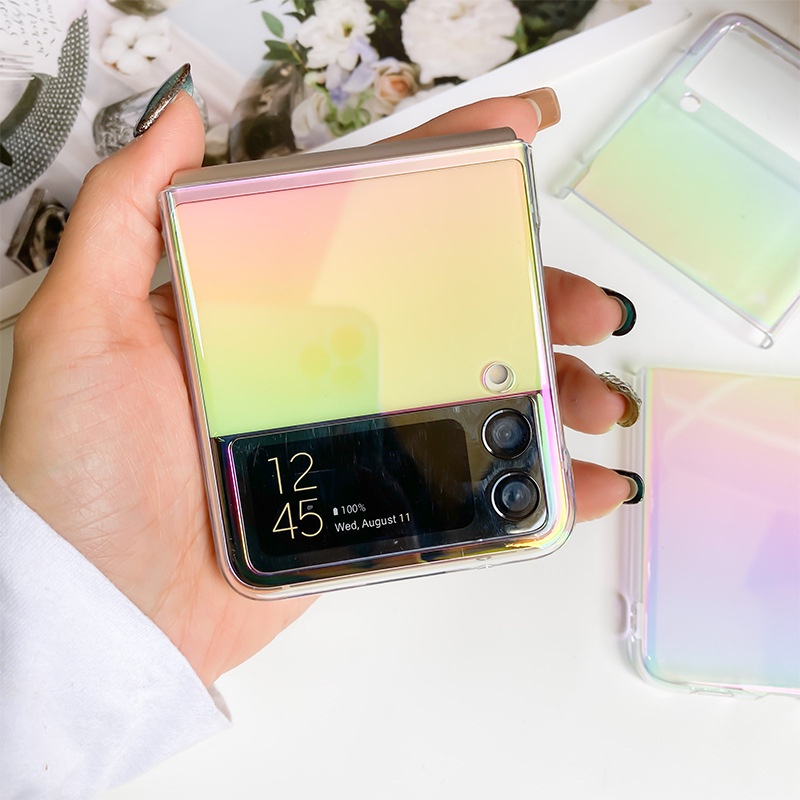 Ốp Điện Thoại PC Cứng Trong Suốt Ánh Laser Cầu Vồng Cho Samsung Galaxy Z Flip3 Z Flip4 5 Z Flip 5 4 3