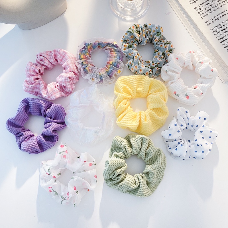 Cột Tóc Vải Scrunchies Họa Tiết Caro Vintage Hàn Quốc,Dây Buộc Tóc Scrunchies Cứng A2-7