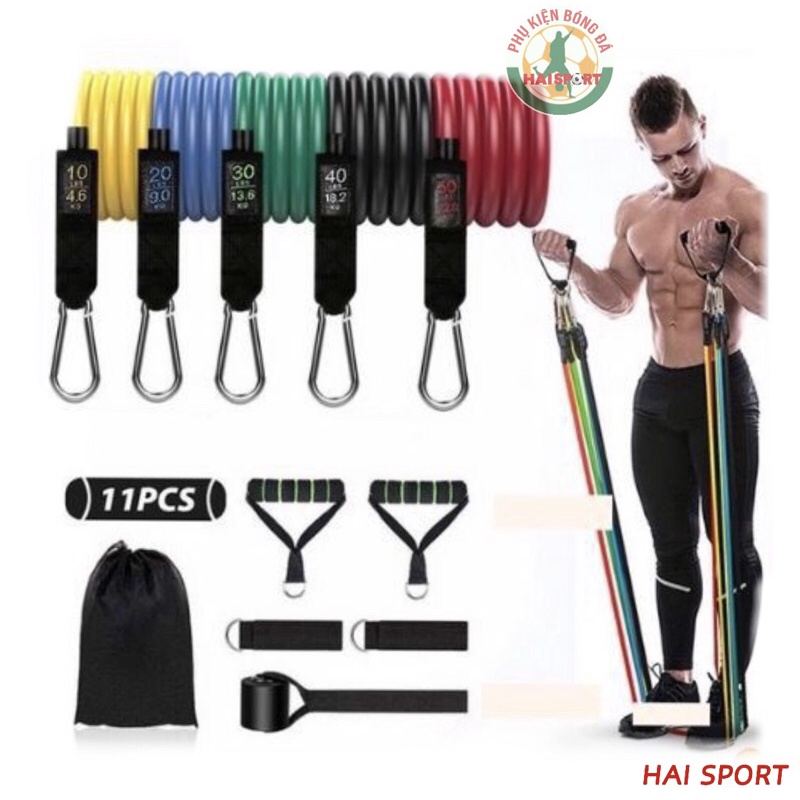 Dây kháng lực đa năng tập Gym -Dây ngũ sắc tập thể thao móc sắt cao cấp