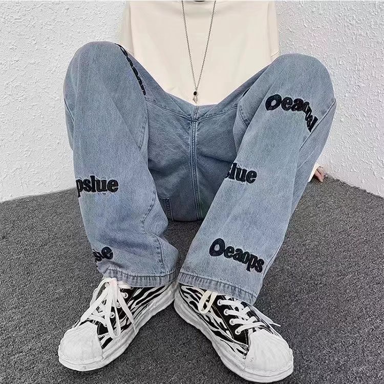 Quần Jean Dài Dáng Rộng Thiết Kế Đơn Giản Phong Cách Âu Mỹ Thời Trang Cho Nam